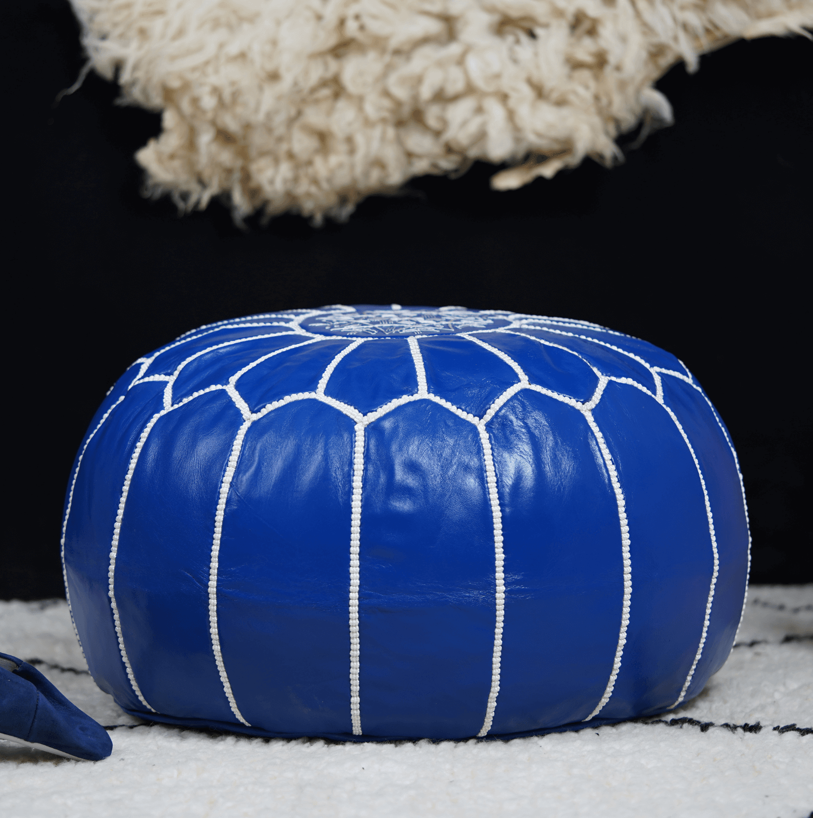 BLUE MOROCCAN LEATHER POUF