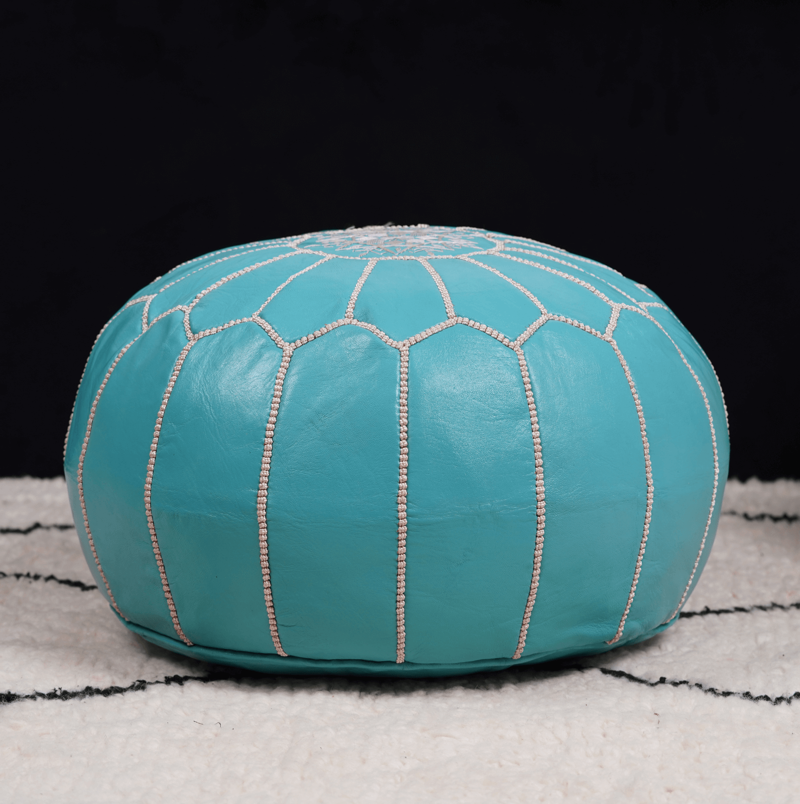 SKY BLUE MOROCCAN LEATHER POUF