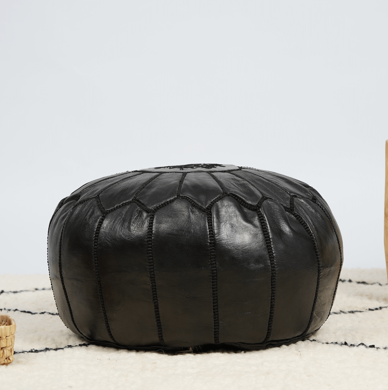 FULLY BLACK MOROCCAN LEATHER POUF