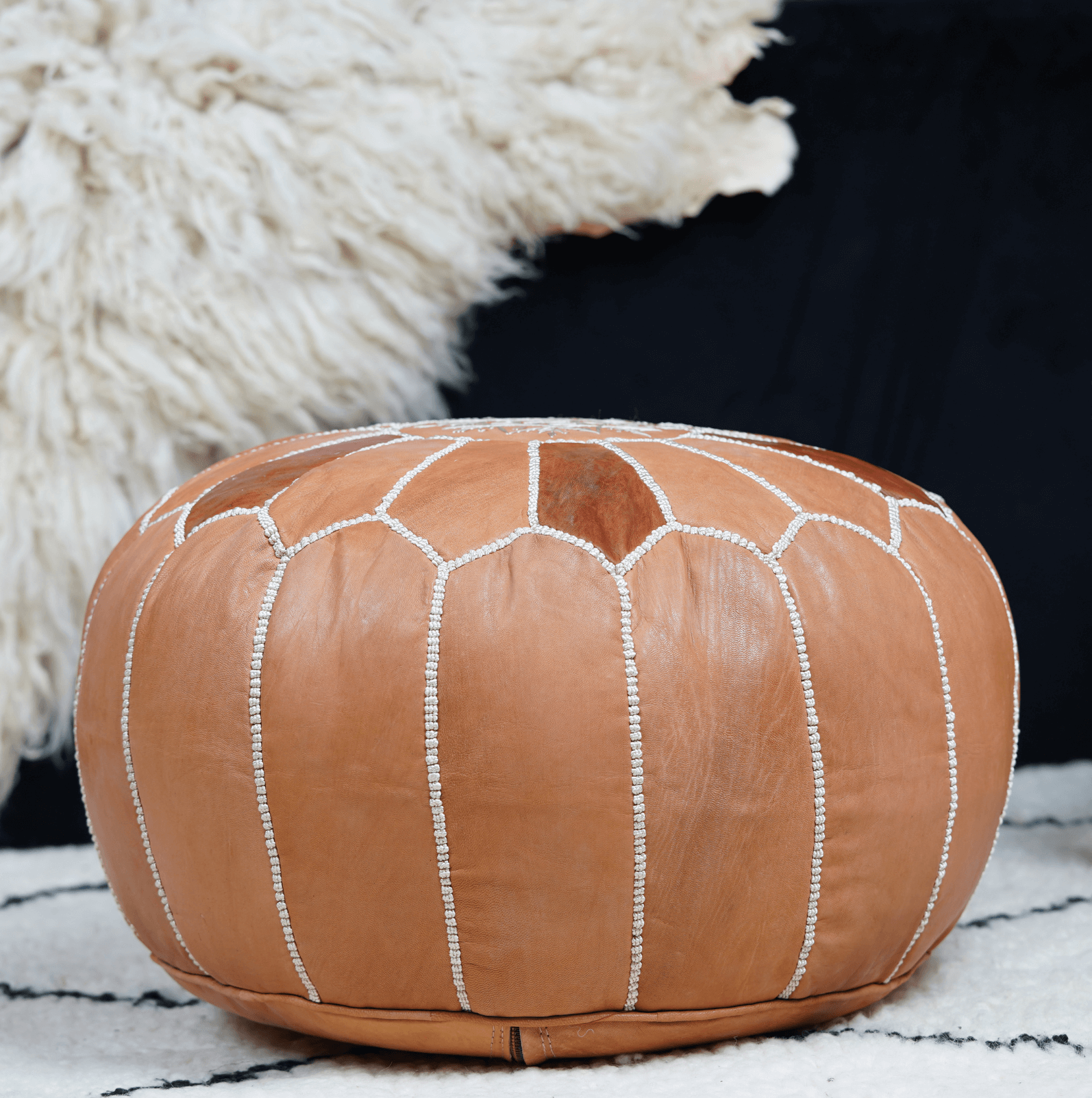 BROWN SHADES MOROCCAN LEATHER POUF